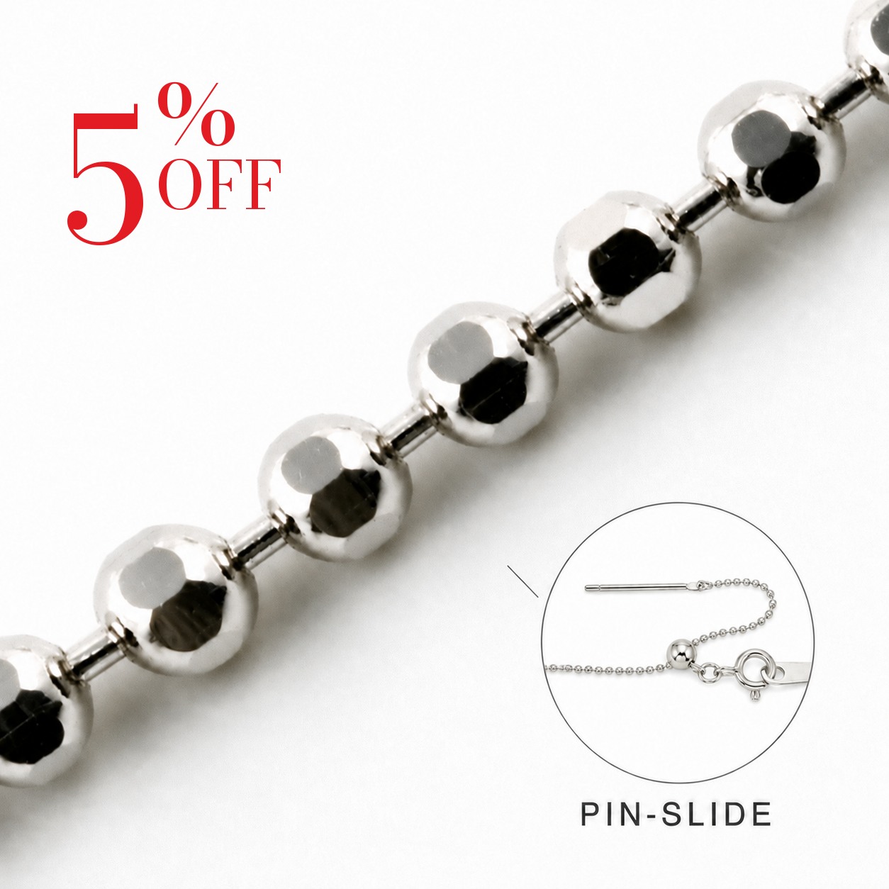 18K WG BALL CHAIN PIN SLIDE
