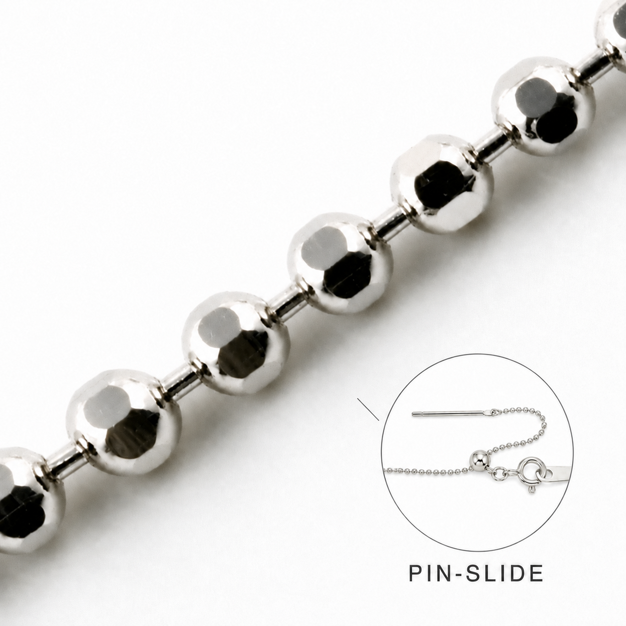 18K WG BALL CHAIN PIN SLIDE