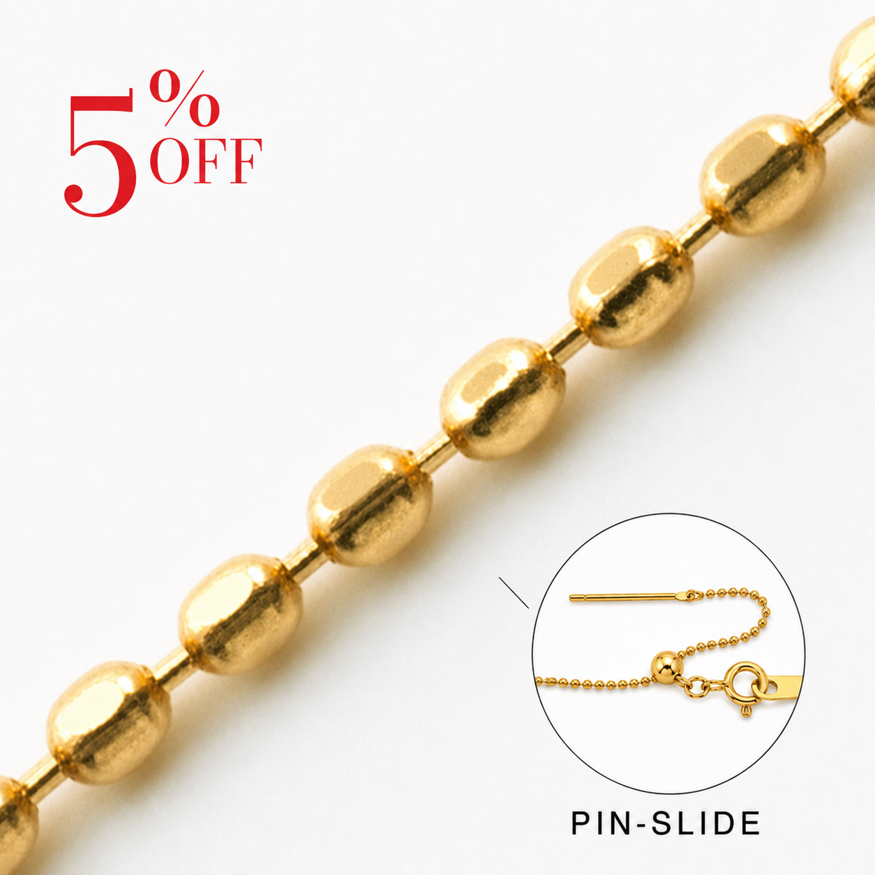 18K YG BALL CHAIN PIN SLIDE